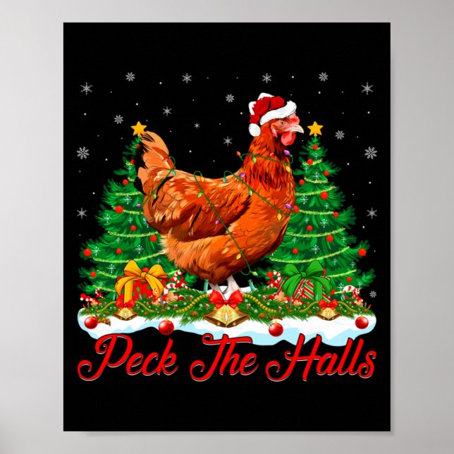 Xmas Lighting Santa Hat Chicken Christmas Tree  Poster (Front)