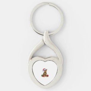 Xmas Lighting Santa Hat Chinese Crested Dog Christ Keychain
