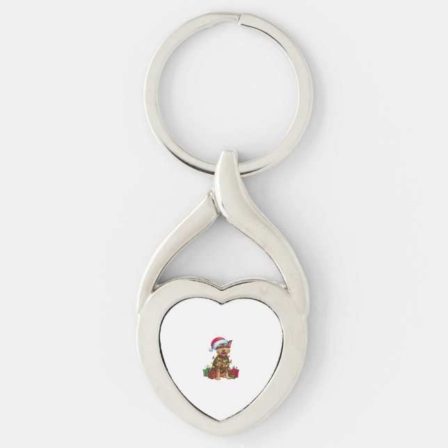 Xmas Lighting Santa Hat Chinese Crested Dog Christ Keychain (Front)