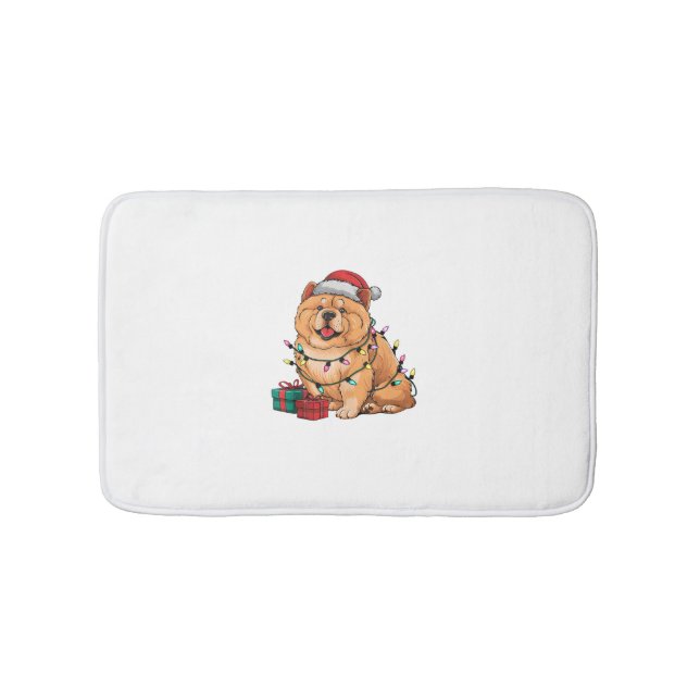 Xmas Lighting Santa Hat Chow Chow Dog Christmas  Bath Mat (Front)