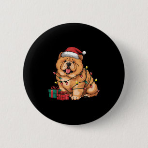 Xmas Lighting Santa Hat Chow Chow Dog Christmas Fo Button