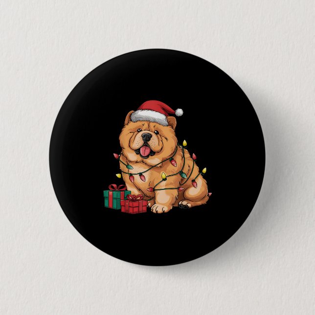 Xmas Lighting Santa Hat Chow Chow Dog Christmas Fo Button (Front)