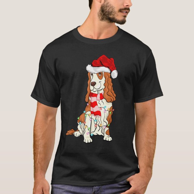Xmas Lighting Santa Hat Cocker Spaniel Christmas T-Shirt (Front)