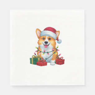 Xmas Lighting Santa Hat Corgi Dog Christmas _1 Napkins
