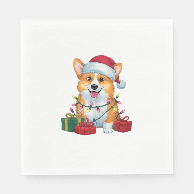 Xmas Lighting Santa Hat Corgi Dog Christmas _1 Napkins (Front)