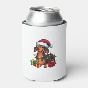 Xmas Lighting Santa Hat Dachshund Dog Christmas  Can Cooler