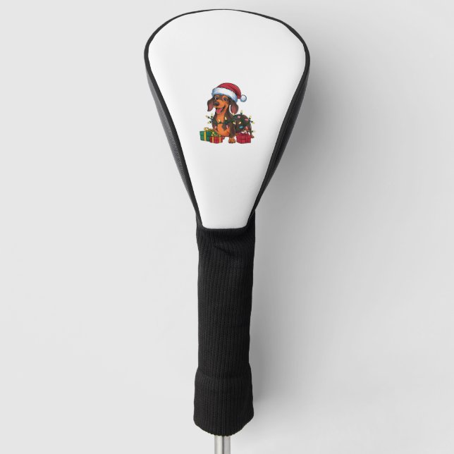 Xmas Lighting Santa Hat Dachshund Dog Christmas  Golf Head Cover (Front)