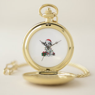 Xmas Lighting Santa Hat Dalmatian Dog Christmas Pocket Watch
