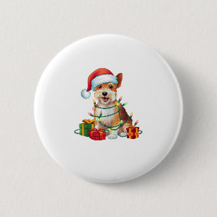 Xmas Lighting Santa Hat Dandie Dinmont Terrier Dog Button