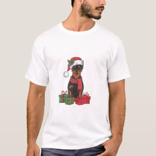 Xmas Lighting Santa Hat Doberman Dog Christmas _3 T-Shirt