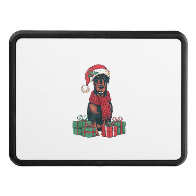 Xmas Lighting Santa Hat Doberman Dog Christmas  Hitch Cover (Front)