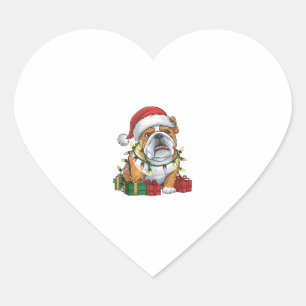 Xmas Lighting Santa Hat English Bulldog Christmas  Heart Sticker