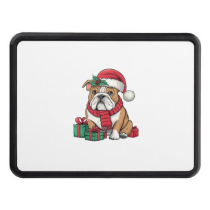 Xmas Lighting Santa Hat English Bulldog Christmas Hitch Cover
