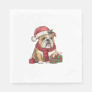 Xmas Lighting Santa Hat English Bulldog Christmas Napkins