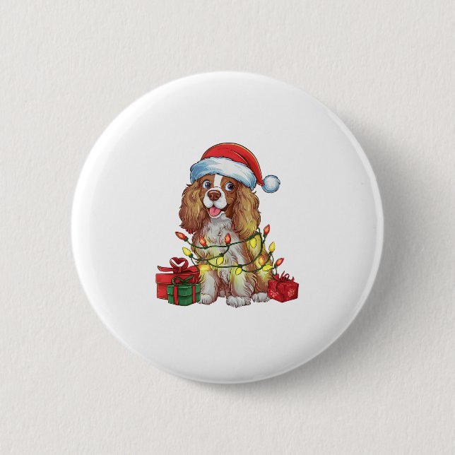 Xmas Lighting Santa Hat English Coonhound Dog Chri Button (Front)