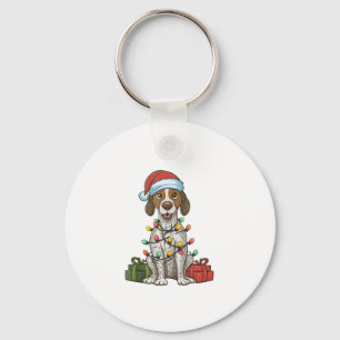 Xmas Lighting Santa Hat English Pointer Dog Christ Keychain