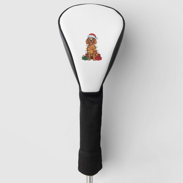 Xmas Lighting Santa Hat English Setter Dog Christm Golf Head Cover (Front)