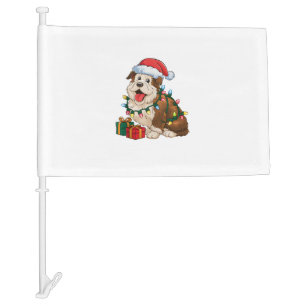 Xmas Lighting Santa Hat English Sheepdog Christmas Car Flag