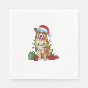 Xmas Lighting Santa Hat English Shepherd Dog Chris Napkins