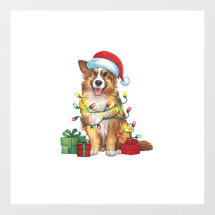 Xmas Lighting Santa Hat English Shepherd Dog Chris Wall Decal