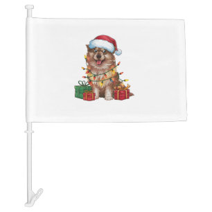Xmas Lighting Santa Hat Finnish Lapphund Dog Chris Car Flag