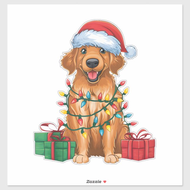 Xmas Lighting Santa Hat Flat Coated Retriever Dog  Sticker (Sheet)