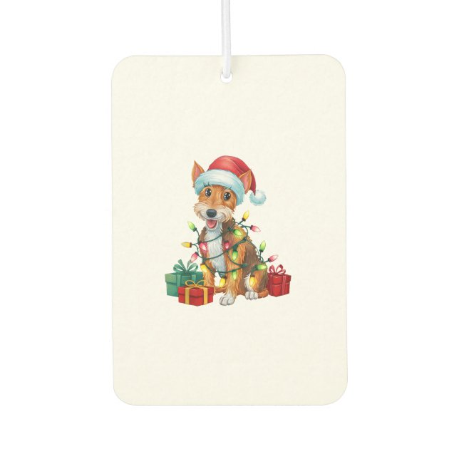 Xmas Lighting Santa Hat Fox Terrier Dog Christmas  Air Freshener (Front)