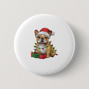 Xmas Lighting Santa Hat French Bulldog Christmas _ Button