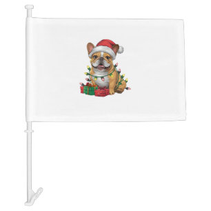 Xmas Lighting Santa Hat French Bulldog Christmas _ Car Flag