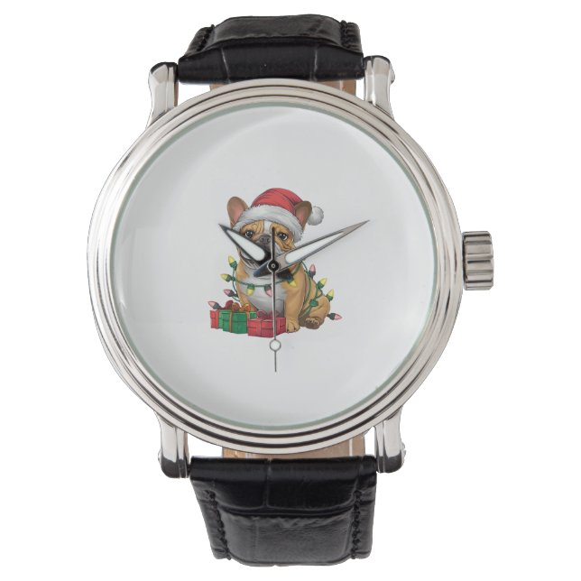 Xmas Lighting Santa Hat French Bulldog Christmas _ Watch (Front)