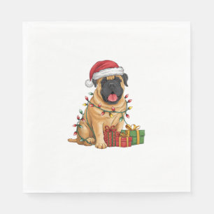 Xmas Lighting Santa Hat French Mastiff Dog Christm Napkins