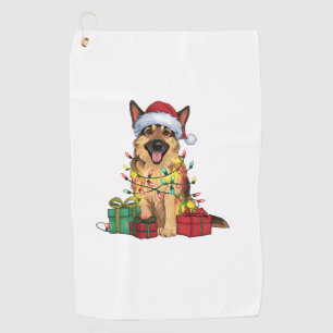 Xmas Lighting Santa Hat German Shepherd Dog Christ Golf Towel