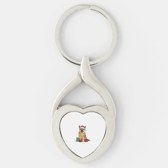 Xmas Lighting Santa Hat German Shepherd Dog Christ Keychain (Front)