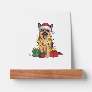 Xmas Lighting Santa Hat German Shepherd Dog Christ Picture Ledge