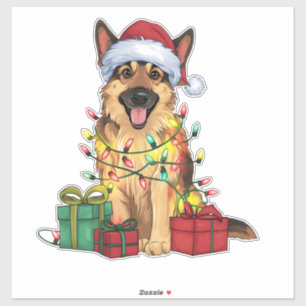 Xmas Lighting Santa Hat German Shepherd Dog Christ Sticker