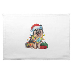 Xmas Lighting Santa Hat German Spitz Dog Christmas Cloth Placemat