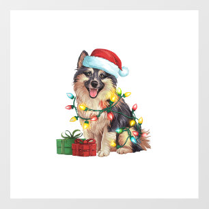 Xmas Lighting Santa Hat German Spitz Dog Christmas Wall Decal