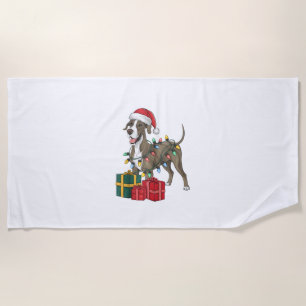 Xmas Lighting Santa Hat Great Dane Dog Christmas _ Beach Towel