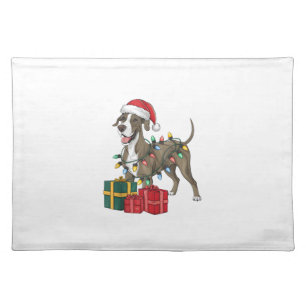 Xmas Lighting Santa Hat Great Dane Dog Christmas _ Cloth Placemat