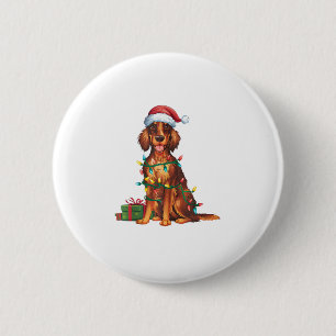 Xmas Lighting Santa Hat Irish Setter Dog Christmas Button