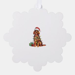 Xmas Lighting Santa Hat Irish Setter Dog Christmas Ornament Card