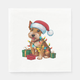 Xmas Lighting Santa Hat Irish Terrier Dog Christma Napkins