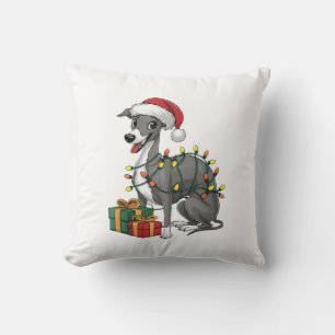 Xmas Lighting Santa Hat Italian Greyhound Dog Chri Throw Pillow