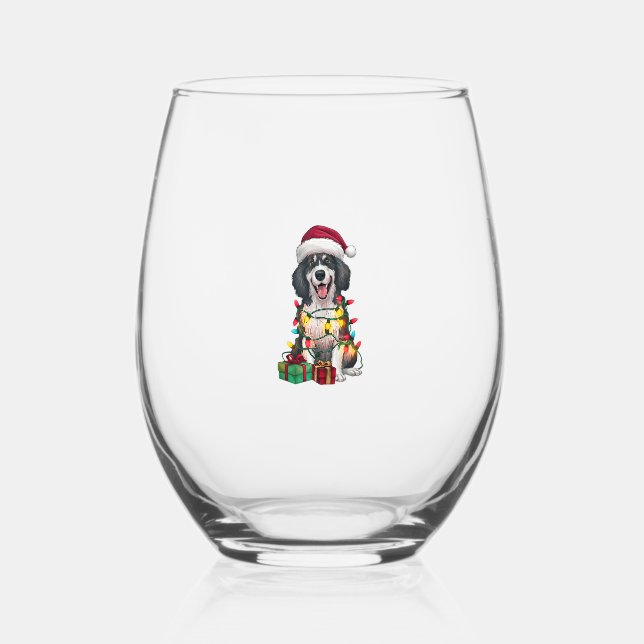 Xmas Lighting Santa Hat Kuvasz Dog Christmas  Stemless Wine Glass (Front)