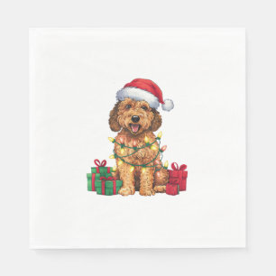 Xmas Lighting Santa Hat Labradoodle Dog Christmas Napkins