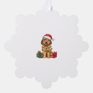 Xmas Lighting Santa Hat Labradoodle Dog Christmas Ornament Card