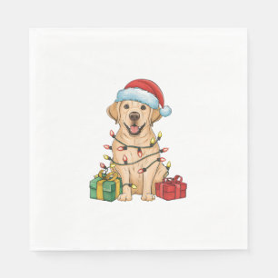 Xmas Lighting Santa Hat Labrador Retriever Dog Chr Napkins