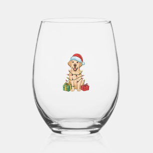 Xmas Lighting Santa Hat Labrador Retriever Dog Chr Stemless Wine Glass