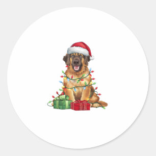 Xmas Lighting Santa Hat Leonberger Dog Christmas Classic Round Sticker