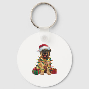 Xmas Lighting Santa Hat Leonberger Dog Christmas _ Keychain